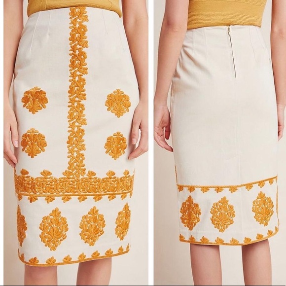 Anthropologie Dresses & Skirts - IVORY EMBROIDERED PENCIL SKIRT